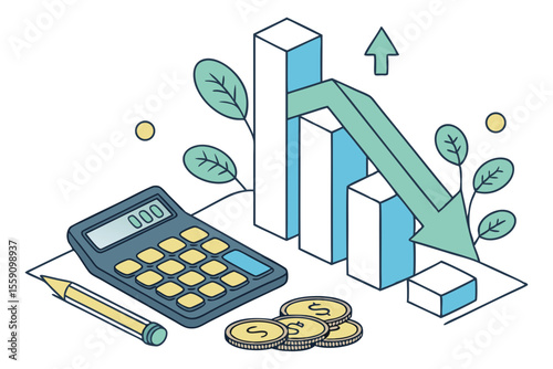 Creative Profit Analysis Theme With Calculator Coins And Illustration
