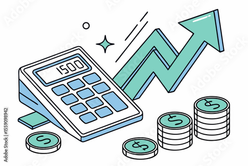 Creative Profit Analysis Theme With Calculator Coins And (1) Illustration