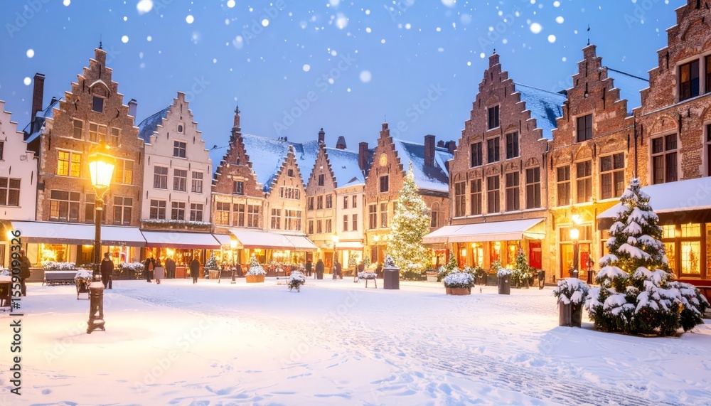 Obraz premium Town Square in snowy night