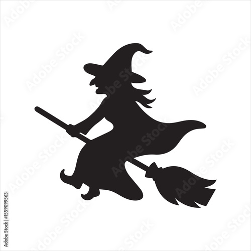 Silhouette of a Flying Witch on a Broomstick for Halloween Fun