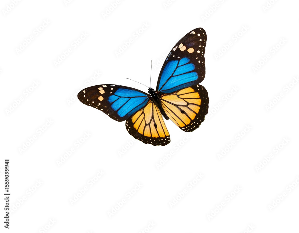 Fototapeta premium Colorful Butterfly in Flight Over a Meadow, Isolated on Transparent Background