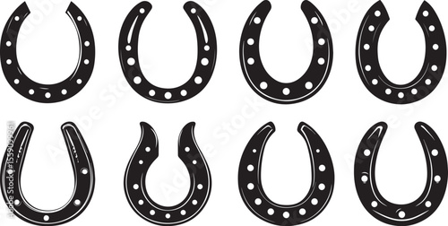 Horseshoe silhouette icon set vector art on white background.
