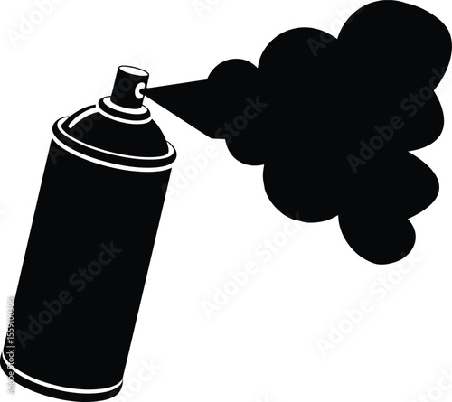 Spray Can Silhouette Icon, Black Silhouette of Aerosol Spray Can with Spray Cloud