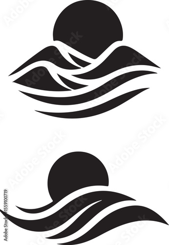 Sun Waves Sunset Logo Vector Silhouette