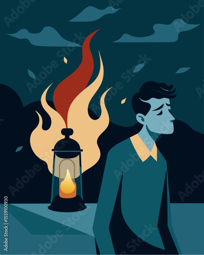 The constant flickering of the gaslight twisted and distorted the hearts perception of reality leaving it confused and lost.. Vector illustration