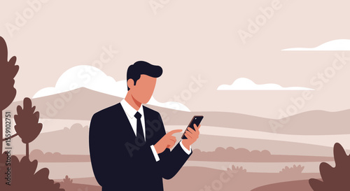 a man in a suit is looking at his phone