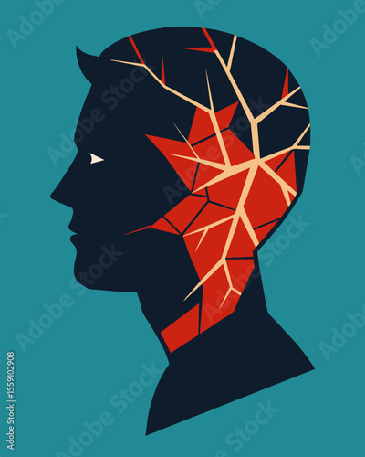 The once solid and stable silhouette now appeared to be a web of hairline fractures unable to withstand the pressure of unrelenting stress.. Vector illustration