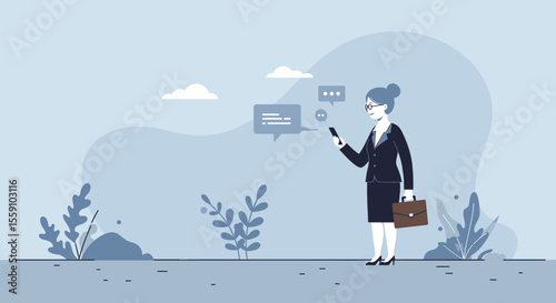 a woman in a suit is standing on the ground with a briefcase and talking on a cell