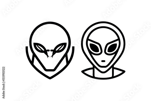 Alien Head Icons Vector Illustration Set of Two Unique Extraterrestrial Designs for Sci-Fi, Fantasy, and Futuristic Projects