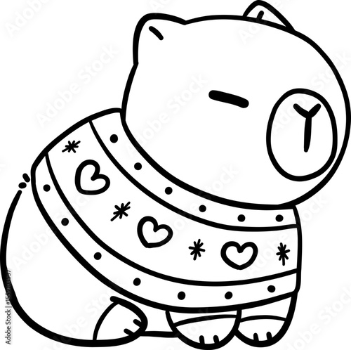 Capybara with Christmas Sweater Outline