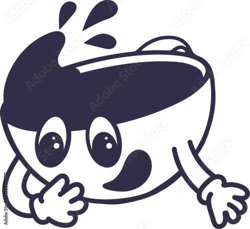 Happy cup of coffee with the splash. Comic character with emotional face.