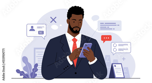 a man in a suit sitting at a table with a phone