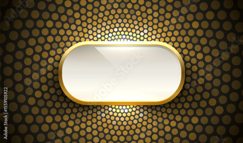 Golden frame label, event bar button, gold signboard. Vector illustration