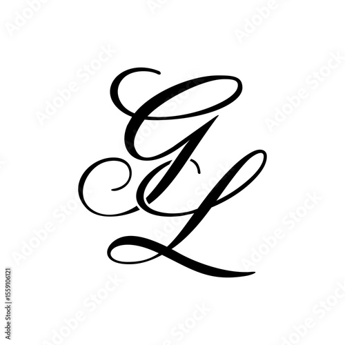Elegant GL Monogram in Black Script – Stylish Calligraphy Initial Logo on White Background