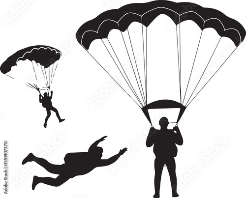 Parachuting Silhouette Clipart – Skydiver and Parachute SVG Bundle

Skydiving Action Silhouettes – Freefall and Parachute Vector Art

Extreme Sport Silhouette Set – Parachuting and Skydiving Designs

