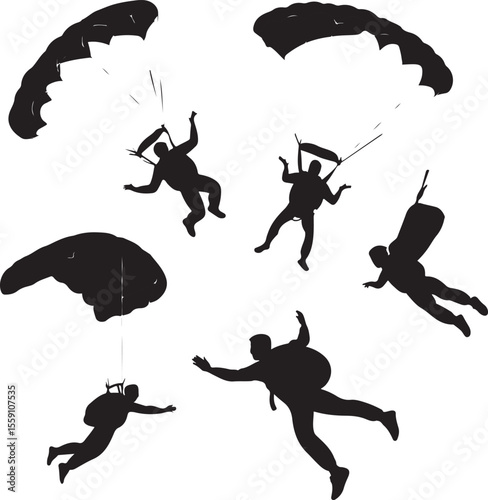 Parachuting Silhouette Clipart – Skydiver and Parachute SVG Bundle

Skydiving Action Silhouettes – Freefall and Parachute Vector Art

Extreme Sport Silhouette Set – Parachuting and Skydiving Designs

