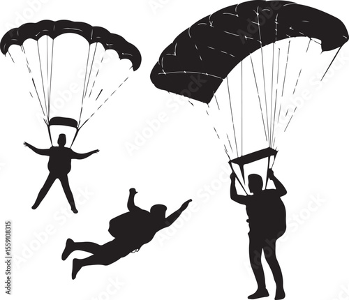 Parachuting Silhouette Clipart – Skydiver and Parachute SVG Bundle

Skydiving Action Silhouettes – Freefall and Parachute Vector Art

Extreme Sport Silhouette Set – Parachuting and Skydiving Designs

