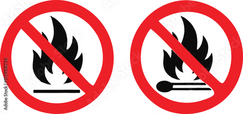 No fire vector sign, flame forbidden symbol