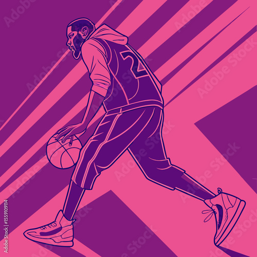 Dynamic Basketball Player Dribbling the Ball in Vibrant Colors