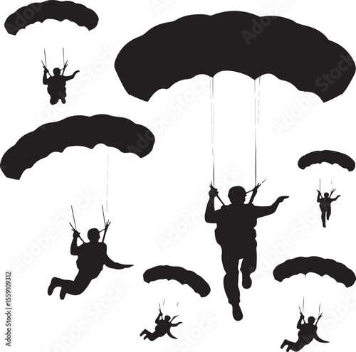 Parachuting Silhouette Clipart – Skydiver and Parachute SVG Bundle

Skydiving Action Silhouettes – Freefall and Parachute Vector Art

Extreme Sport Silhouette Set – Parachuting and Skydiving Designs

