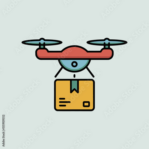 Modern flat style drone delivery icon vector illustration. Drone delivery sign symbol for logistics, fast shipping, courier services, online orders and retail platforms