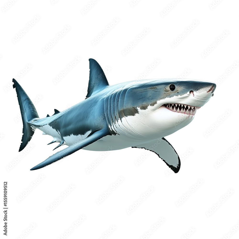 Obraz premium Great white shark swimming in dark water a powerful predator of the ocean