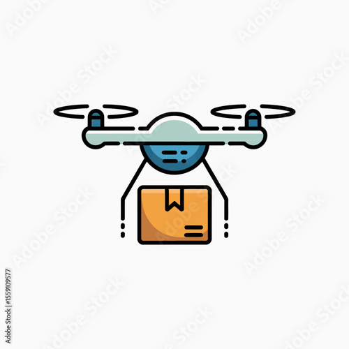 Modern flat style drone delivery icon vector illustration. Drone delivery sign symbol for logistics, fast shipping, courier services, online orders and retail platforms
