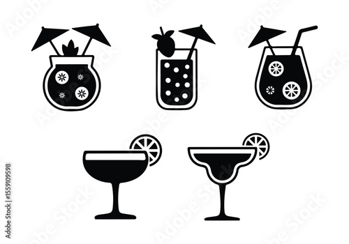 Refreshing Summer Cocktails Icon set vector on transparent background.	