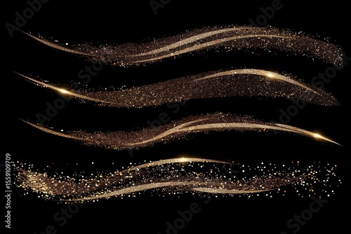 minimalistic design Set of Abstract shiny gold glitter design element, the extreme right third of an image,