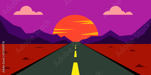 Peaceful Ocean Cliff Sunset Scene Illustration