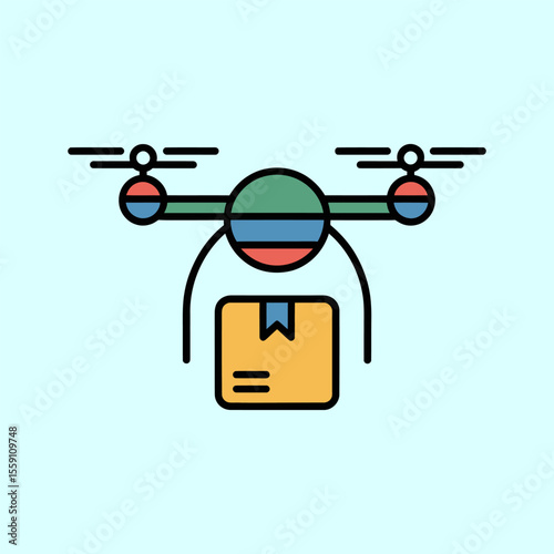 Modern flat style drone delivery icon vector illustration. Drone delivery sign symbol for logistics, fast shipping, courier services, online orders and retail platforms