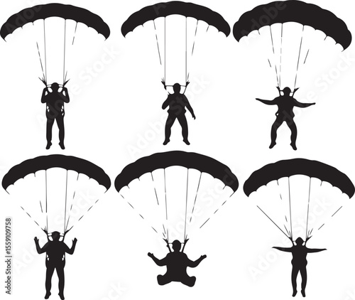 Parachuting Silhouette Clipart – Skydiver and Parachute SVG Bundle

Skydiving Action Silhouettes – Freefall and Parachute Vector Art

Extreme Sport Silhouette Set – Parachuting and Skydiving Designs

