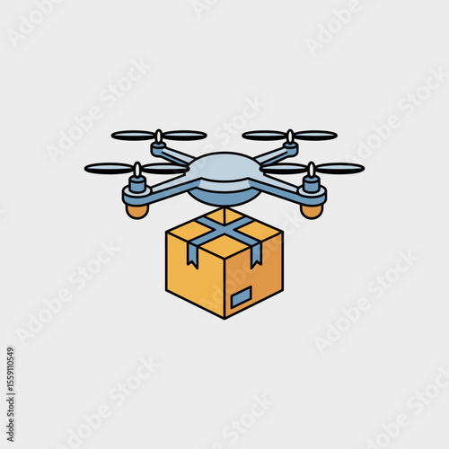 Modern flat style drone delivery icon vector illustration. Drone delivery sign symbol for logistics, fast shipping, courier services, online orders and retail platforms