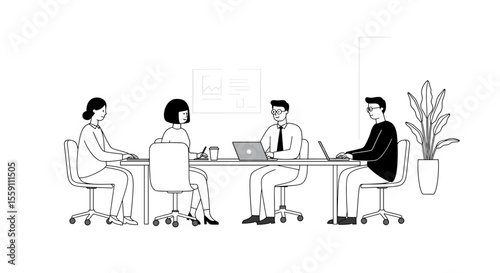 Focused Business Team in Meeting, Working on Laptops
