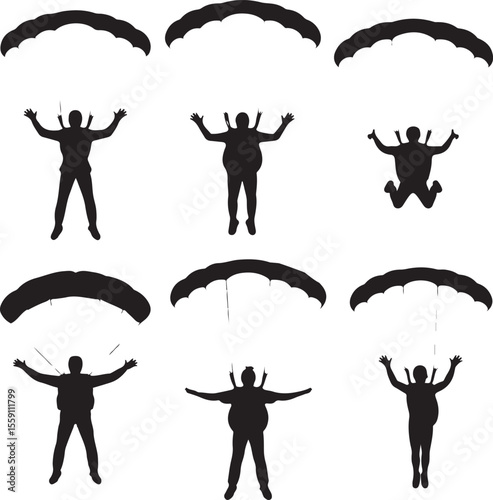 Parachuting Silhouette Clipart – Skydiver and Parachute SVG Bundle

Skydiving Action Silhouettes – Freefall and Parachute Vector Art

Extreme Sport Silhouette Set – Parachuting and Skydiving Designs

