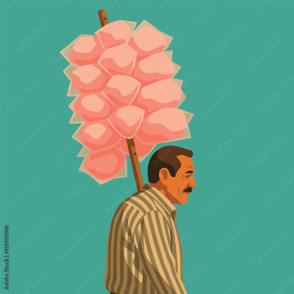 Vendedor latino ambulante hombre de algodon de azucar
