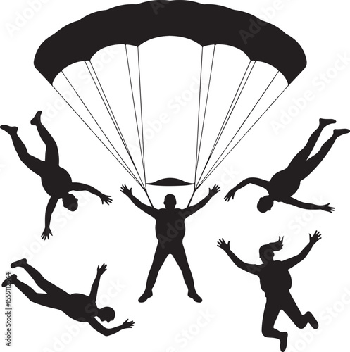 Parachuting Silhouette Clipart – Skydiver and Parachute SVG Bundle

Skydiving Action Silhouettes – Freefall and Parachute Vector Art

Extreme Sport Silhouette Set – Parachuting and Skydiving Designs

