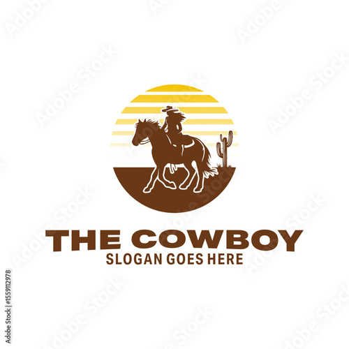 The Cowboy Riding Horse Vector Illustration