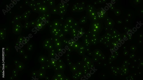Green glowing particles floating animation overlay background 4k
