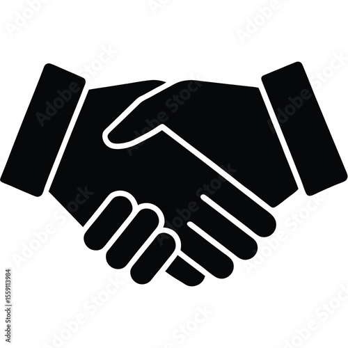 Handshake Silhouette: A bold handshake graphic, rendered in solid black on a canvas, embodies partnership and agreement in a modern icon.