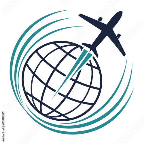 Global Travel and Transportation With Airplane Flying Around The World Symbol