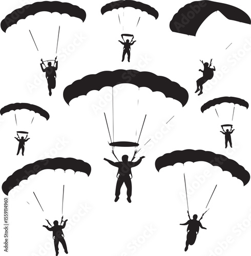 Parachuting Silhouette Clipart – Skydiver and Parachute SVG Bundle

Skydiving Action Silhouettes – Freefall and Parachute Vector Art

Extreme Sport Silhouette Set – Parachuting and Skydiving Designs

