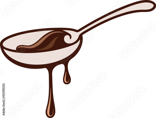 Brown Chocolate Sauce Spoon Dripping Sweet Dessert Treat Food Illustration vector