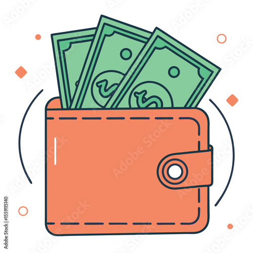 Open Orange Leather Wallet Filled With Dollar Bills Cash