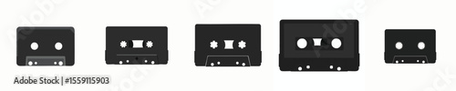 Retro Cassette Tape Vector Pack – Flat Black Audio Icons Collection