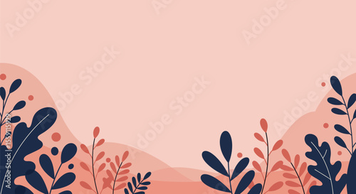 Elegant floral background with leaves and dots on a pink backdrop