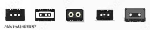 Retro Cassette Tape Icon Set – Vintage Audio Vector Collection