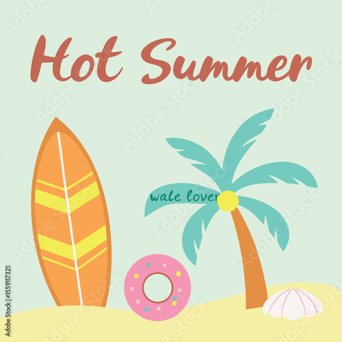 Enjoy a Tropical Beach Vacation with a Surfboard Palm Tree and Donut