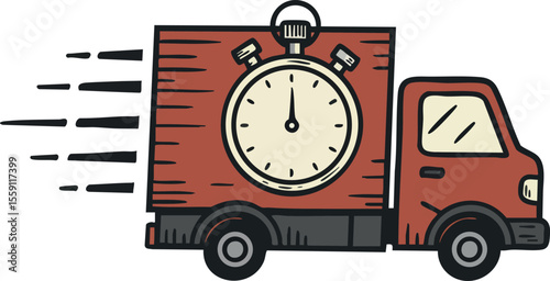 Delivery truck with stopwatch symbolizing fast shipping and express service concept in vector style