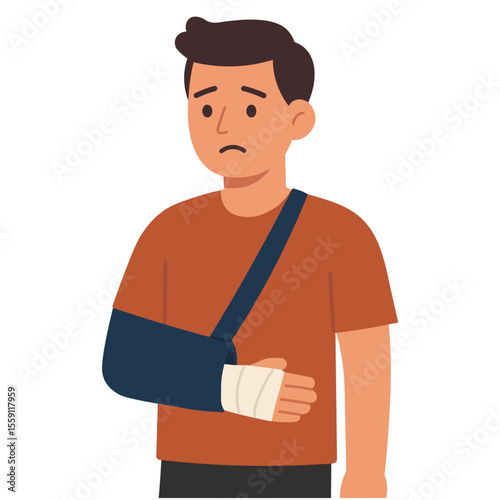 Man with hand fracture flat vector illustration